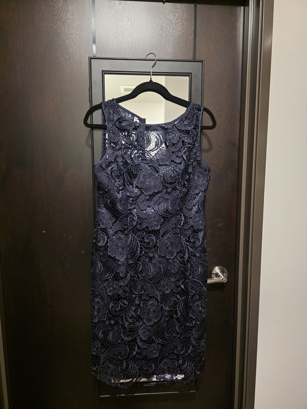 Adrianna Papell Navy Floral Lace Midi Dress